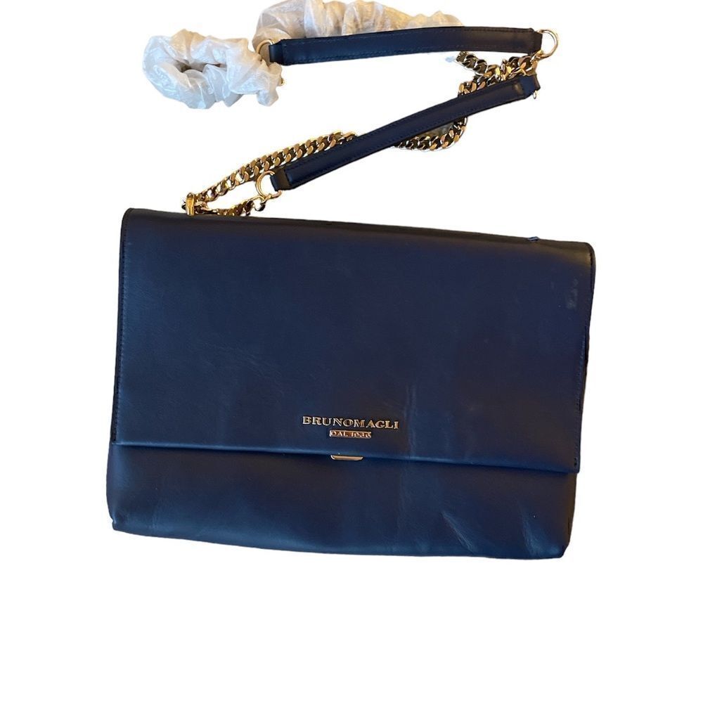 Bruno Magli Womens Black 100% Italian Leather Handbag Navy Blue